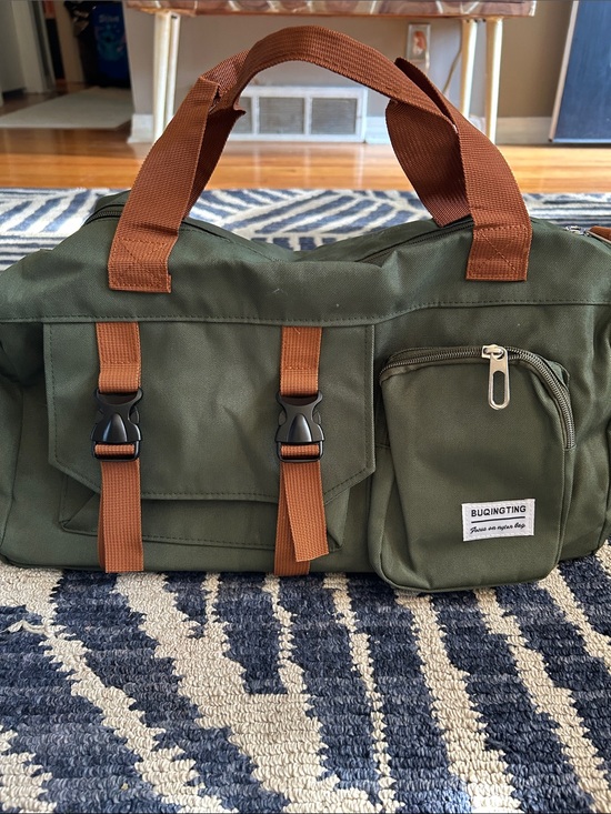 Other - Olive Green Canvas Weekend Duffel Bag with Brown Straps